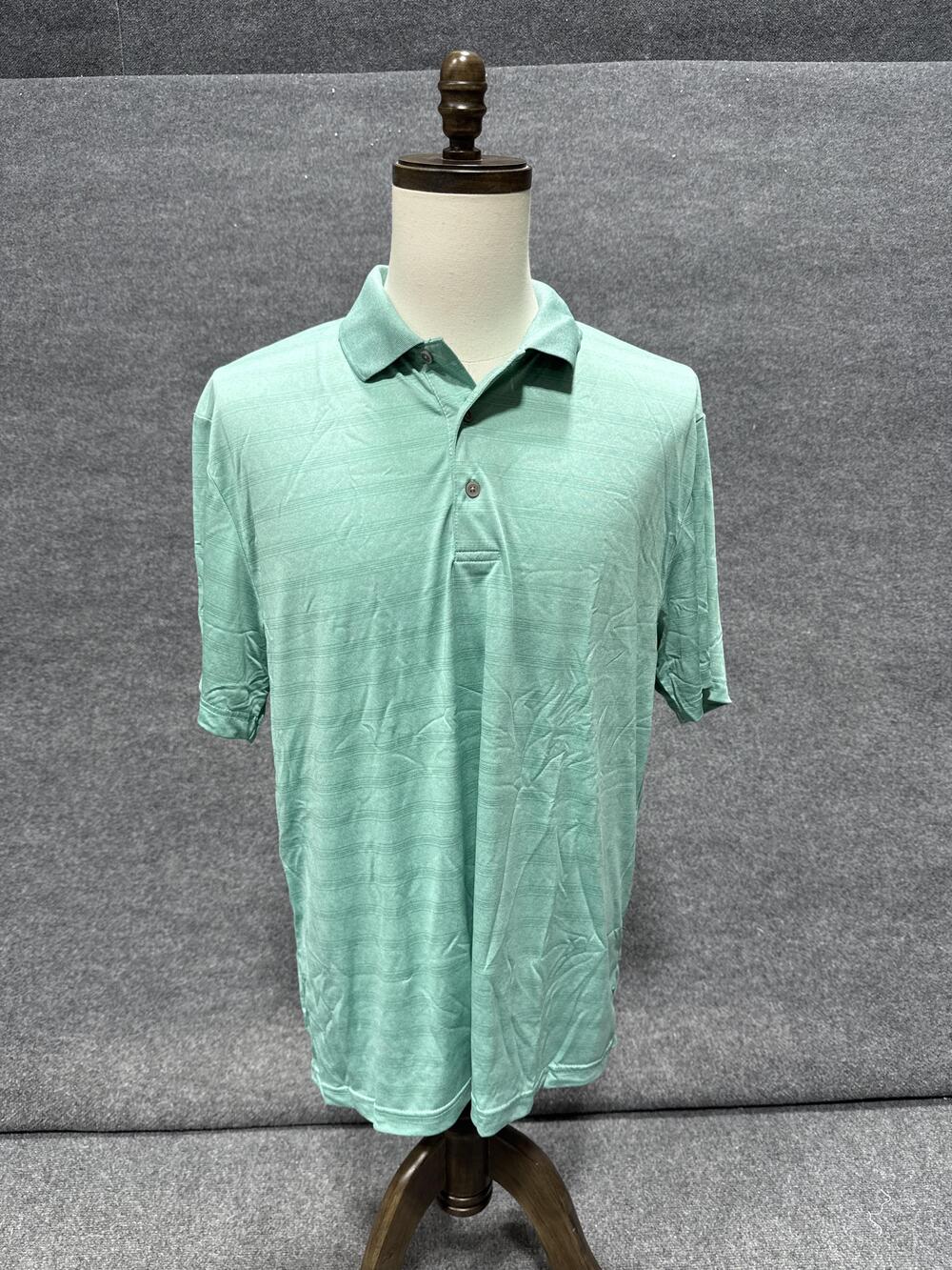 Grand Slam Polo Shirt Mens XL Green Striped Golf Performance Knit Summer Top